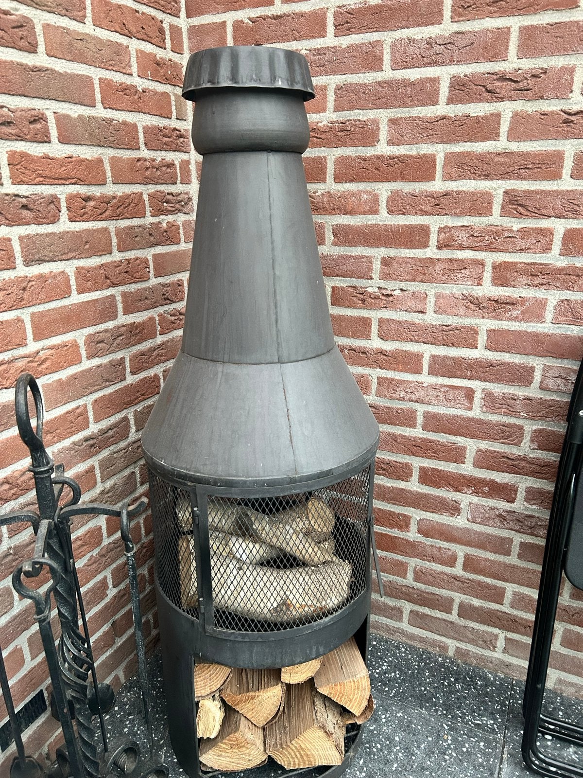 Bierfles Vuurton met Houtopslag, Tuin en Terras, Vuurkorven, Ophalen, Gebruikt, Vuurton