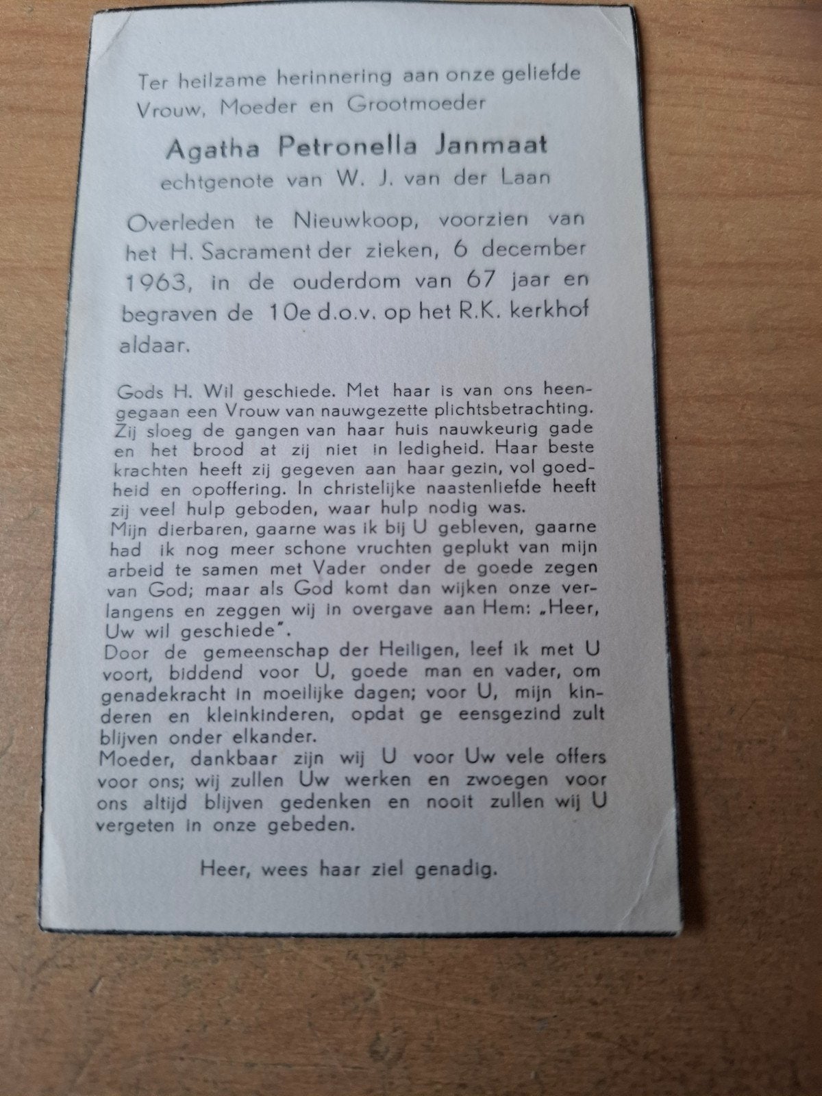 Bidprentje  NIEUWKOOP, Verzamelen, Verzenden