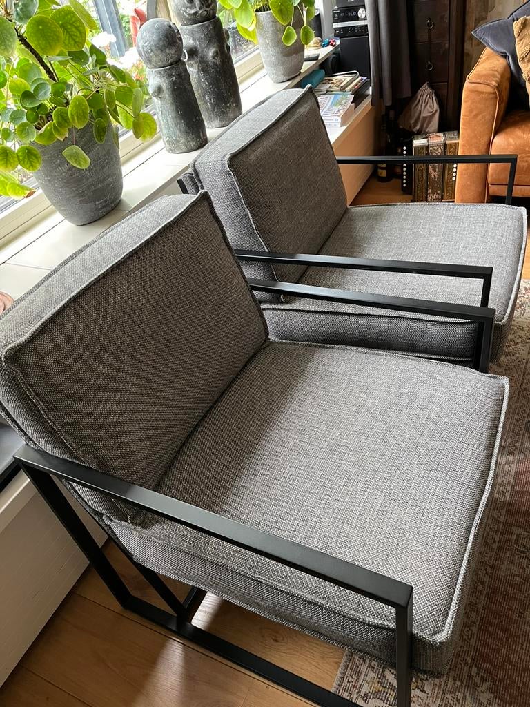 Industriële fauteuils 2 stuks  € 80,00, Ophalen, Minder dan 75 cm, Zo goed als nieuw, Stof