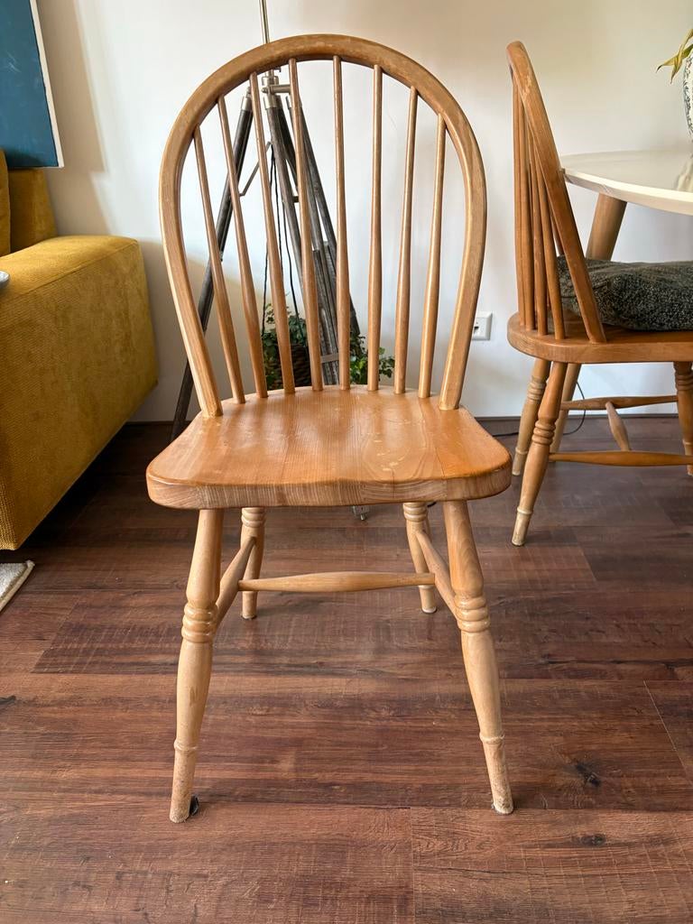 Vintage houten Windsor stoelen 6x - Spijlenstoel, Ophalen, Gebruikt, Overige kleuren, Vintage