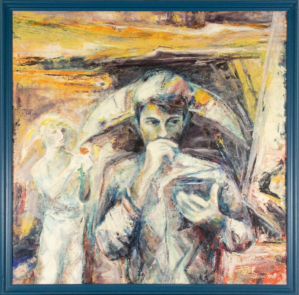Harlekijn - W. Petters 1986, Ingelijst schilderij, 74x74cm, Handgeschilderd, Hout, Ophalen of Verzenden, Olieverf