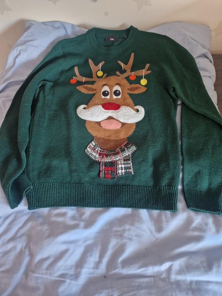 Leuke C&A Kersttrui met Rendier - Maat S, Ophalen, Maat 36 (S), Groen, Gedragen