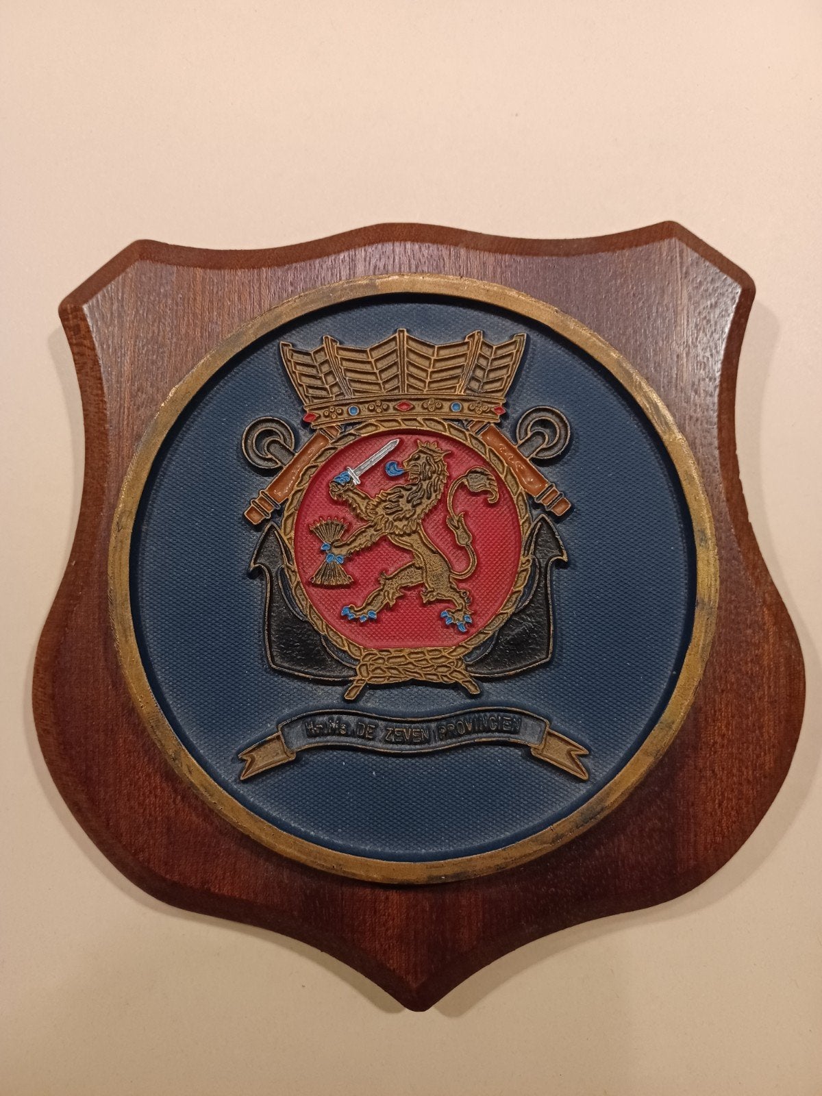Wapenschild Hr. Ms.  De Zeven Provincien, Verzamelen, Ophalen of Verzenden, Landmacht, Nederland, Embleem of Badge
