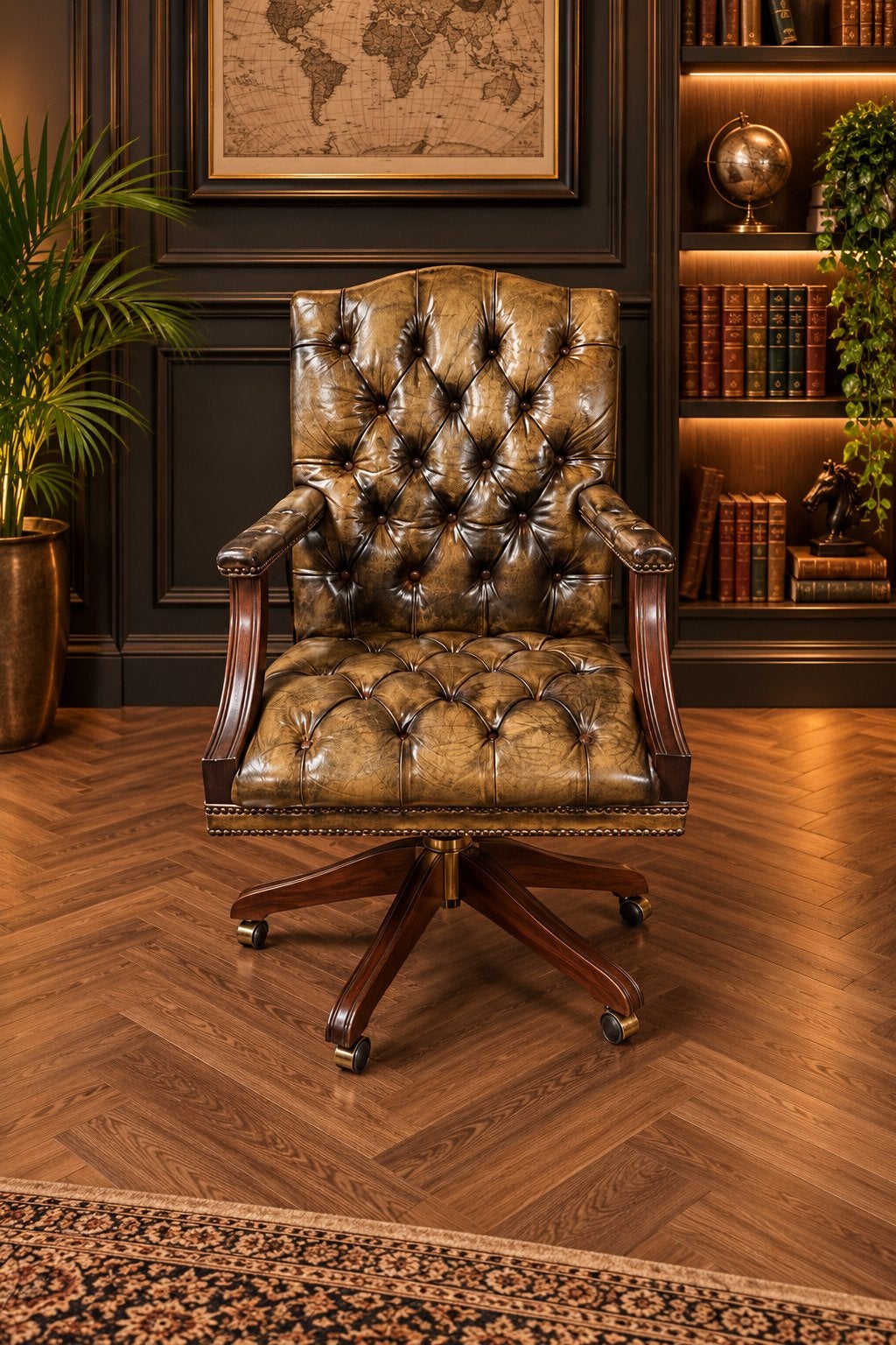 Unieke Chesterfield Lederen Bureaustoel !!!, Huis en Inrichting, Ophalen of Verzenden, Zo goed als nieuw, Bruin