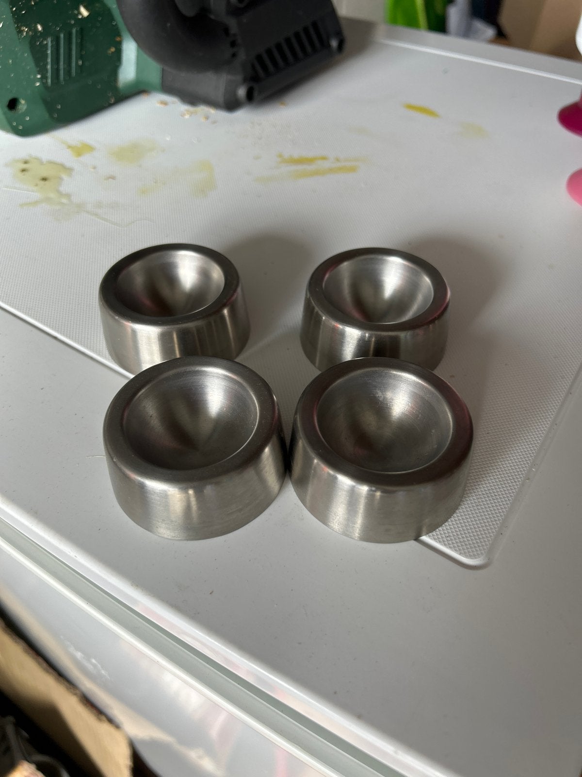 Set van 4 RVS eierdopjes, Overige typen, Zilver, Ophalen of Verzenden, Zo goed als nieuw