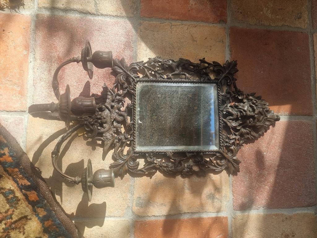 Unieke metalen spiegel / kandelaar gothic draken etc, Ophalen of Verzenden
