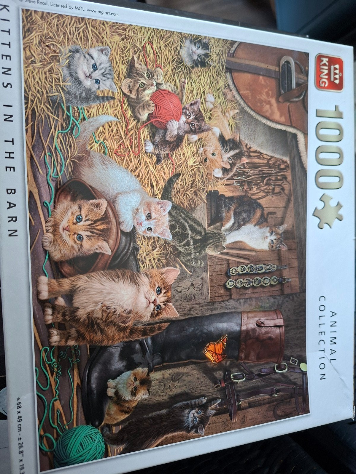 King Legpuzzel Kittens in de Schuur 1000 stukjes, Ophalen of Verzenden, 500 t/m 1500 stukjes, Gebruikt, Legpuzzel