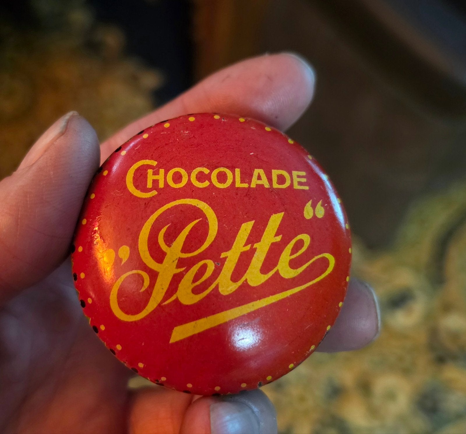 Pette chocolade blikje clown, Ophalen of Verzenden, Gebruikt, Overige