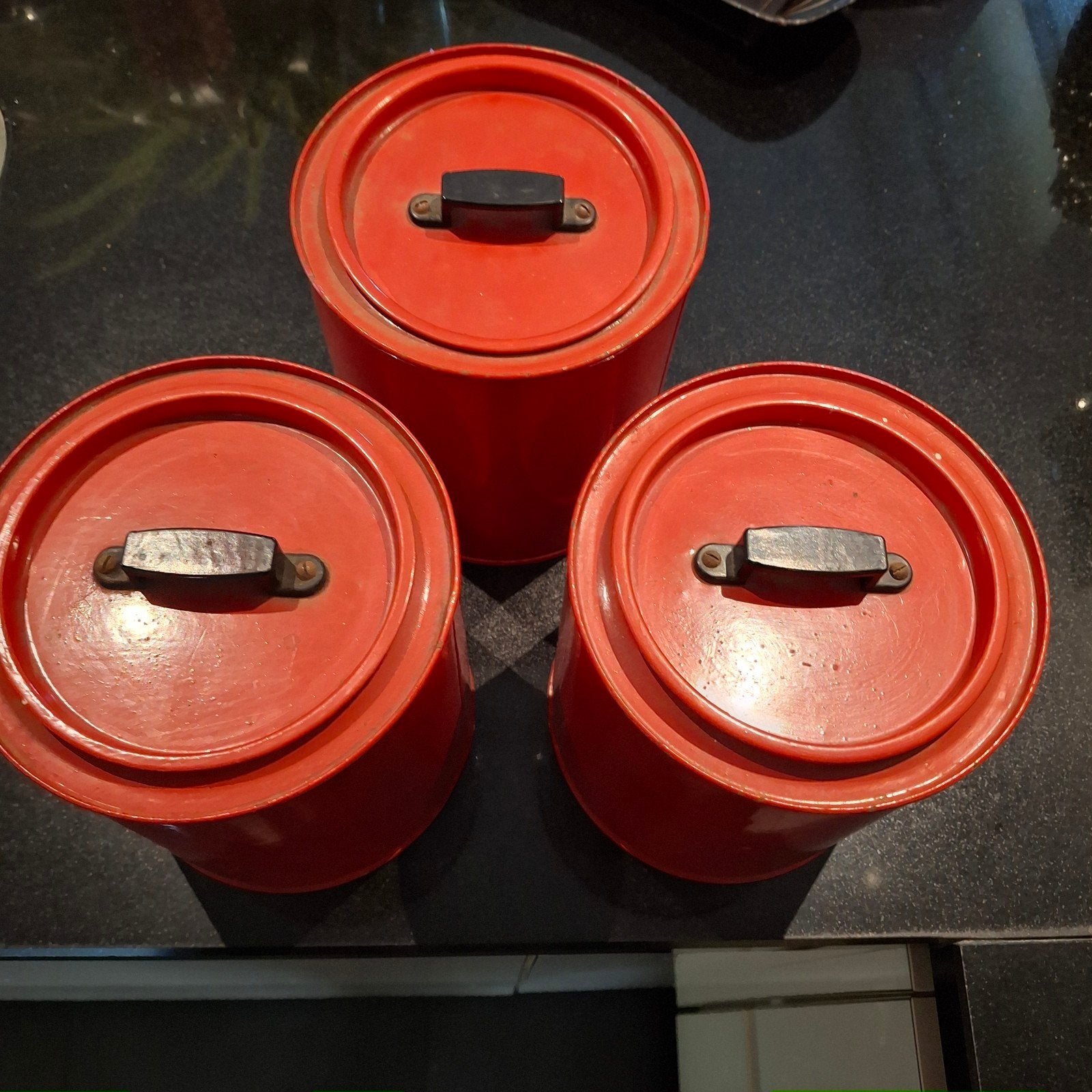 Set van 3 Vintage Maggi Voorraadblikken - Rood, Antiek en Kunst, Ophalen of Verzenden
