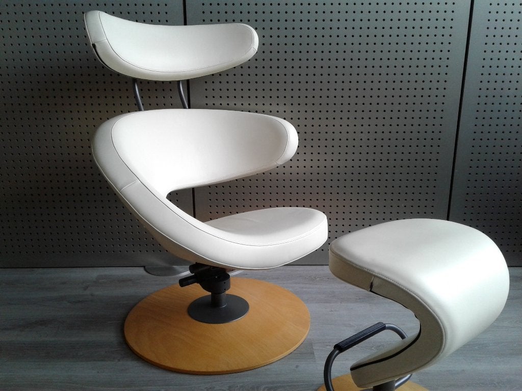 Variér (Stokke) Peel (Crème Wit Leder), Heel Mooi!, Huis en Inrichting, Fauteuils, 75 tot 100 cm, Zo goed als nieuw, Variér, Leer