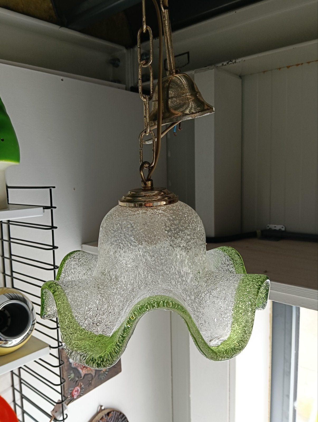 Vintage Murano Plafondlamp met Groene Rand, Ophalen of Verzenden