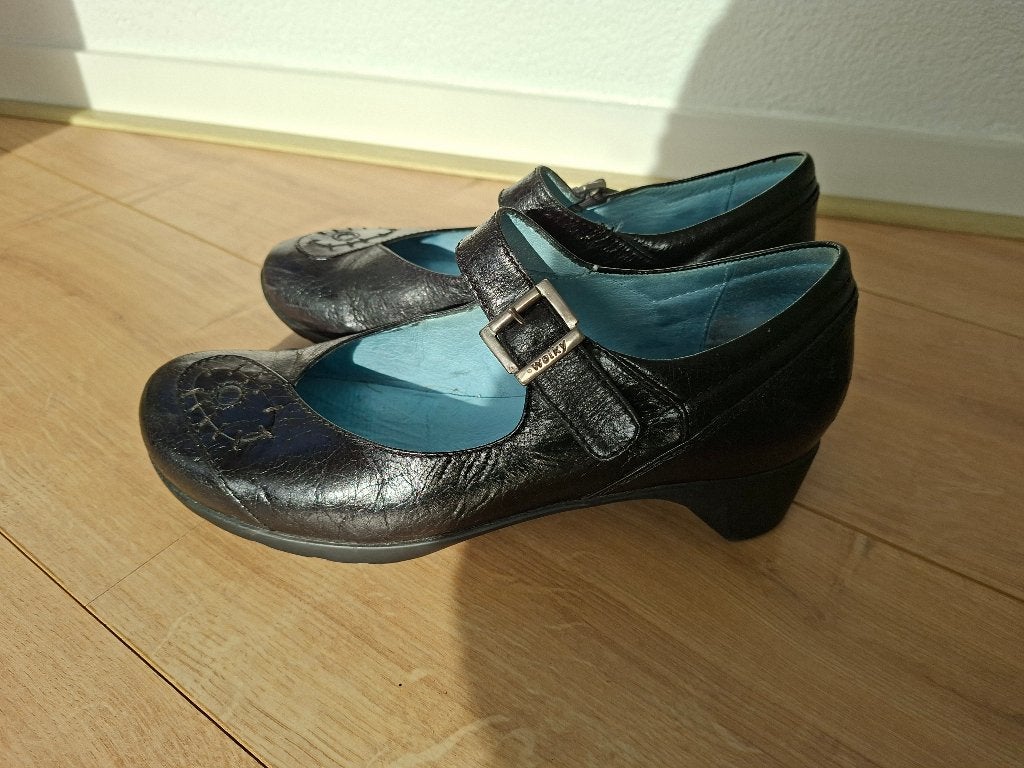 Mooie zwart leren Wolky schoenen maat 39, Wolky, Schoenen met lage hakken, Zwart, Ophalen of Verzenden