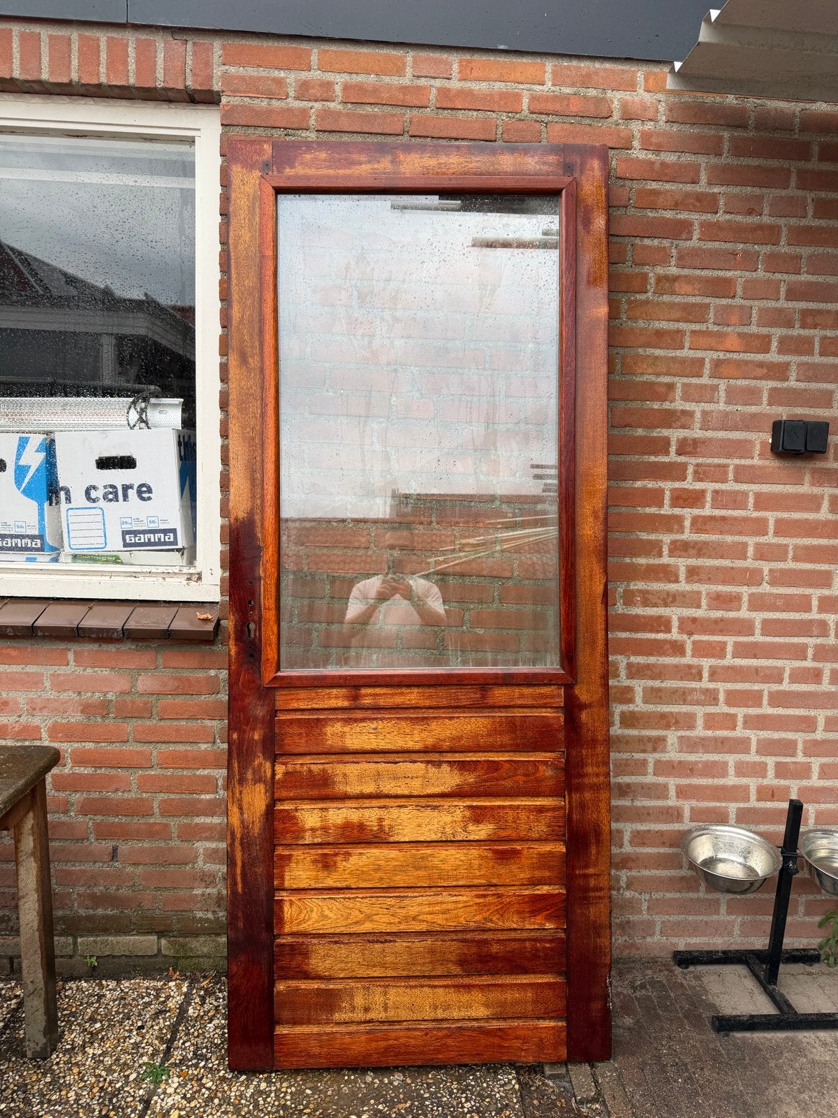Meranti Buitendeur met Dubbel Glas - 211x88 cm, Ophalen, Gebruikt, 80 tot 100 cm, Buitendeur