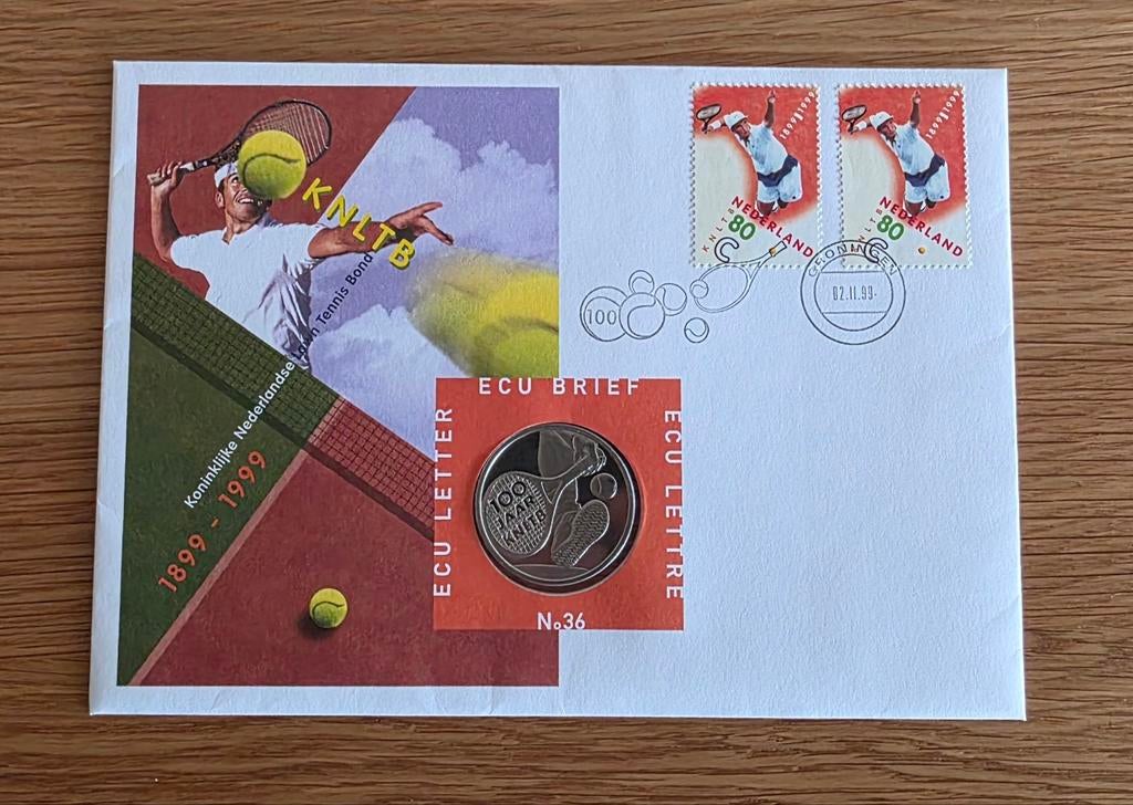 ECU brief met speciale munt 100 jaar KNLTB, Ophalen of Verzenden