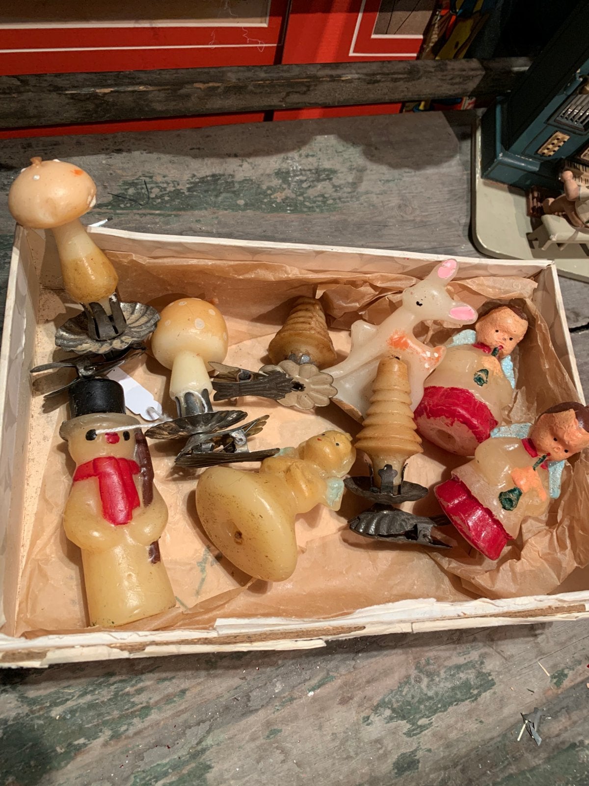 Antieke Kerstboomkaarsen - Diverse Figuren, Gebruikt, T, Ophalen of Verzenden, N