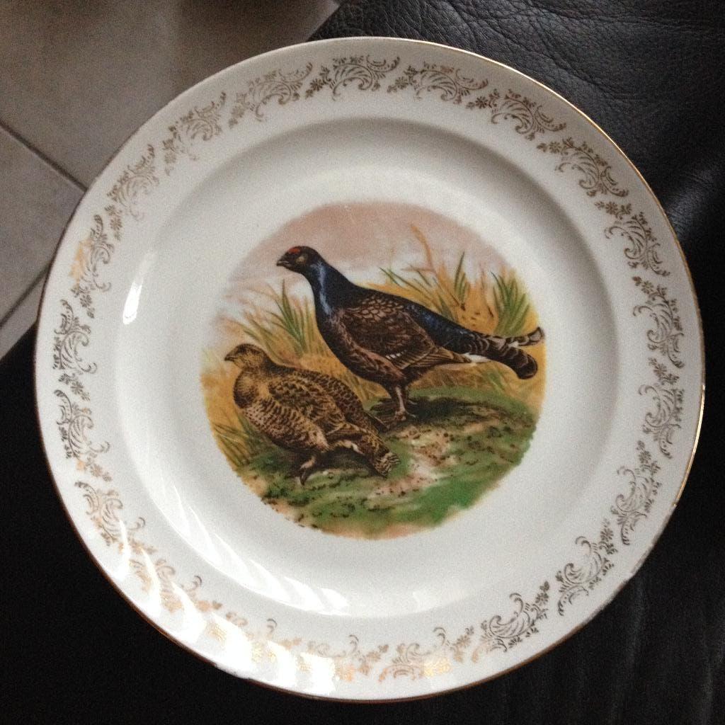 Porcelaine du Berry France | 2 Wandborden | vogels verguldi, Ophalen of Verzenden