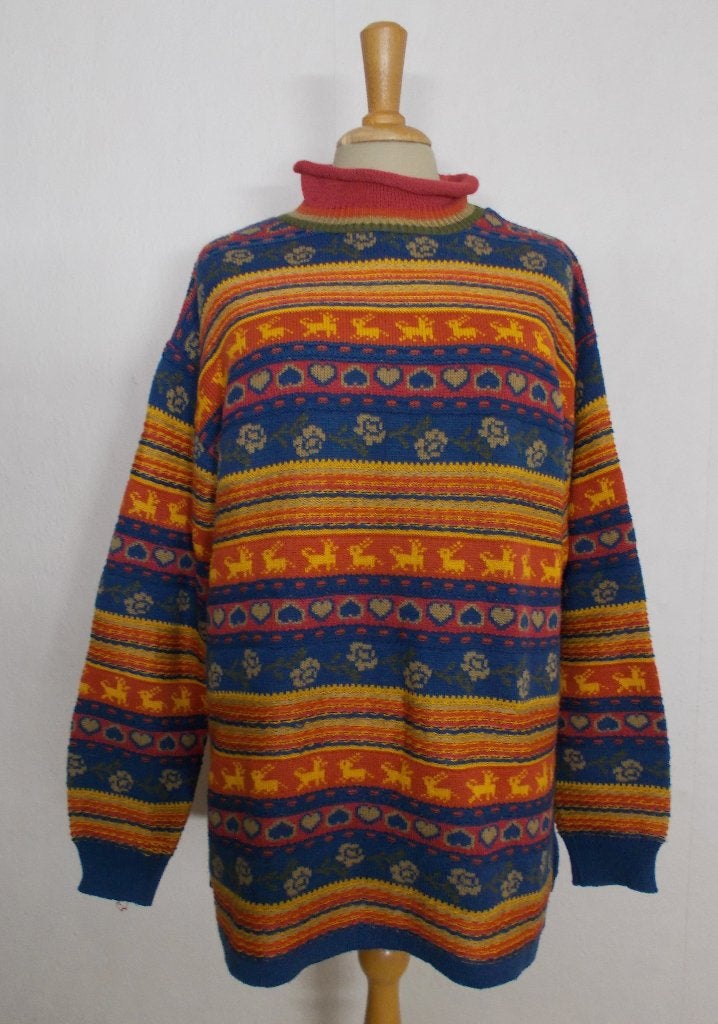 Vrolijke vintage/folklore kleuren trui! L, Verzenden, Zo goed als nieuw, Maat 42/44 (L), Meerkleurig