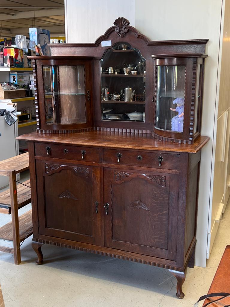 Antiek dressoir met vitrinekast en spiegel, Antiek en Kunst, Antiek | Meubels | Kasten, Ophalen