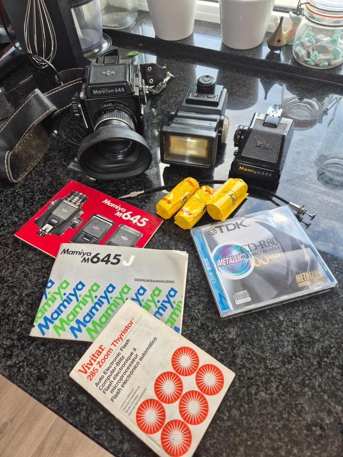 Mamiya M645 J camera met accessoires en originele draagtas, Ophalen of Verzenden, Gebruikt, Spiegelreflex, Overige Merken