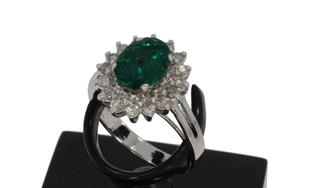 Diamanten smaragd luxe gouden dames ring briljant fraai, Voordeelsieraden, Verzenden, Zo goed als nieuw, 17 tot 18