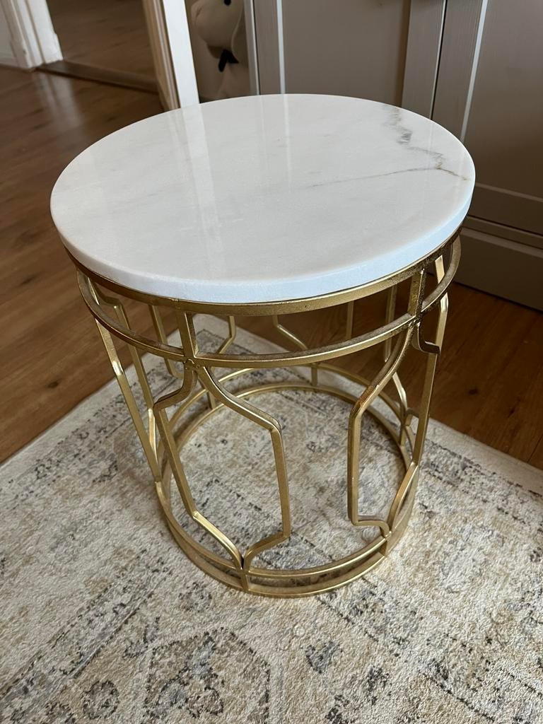 Zara marmeren tafel tafeltje goud metaal marmer, Ophalen, Minder dan 55 cm, Metaal of Aluminium, Rond