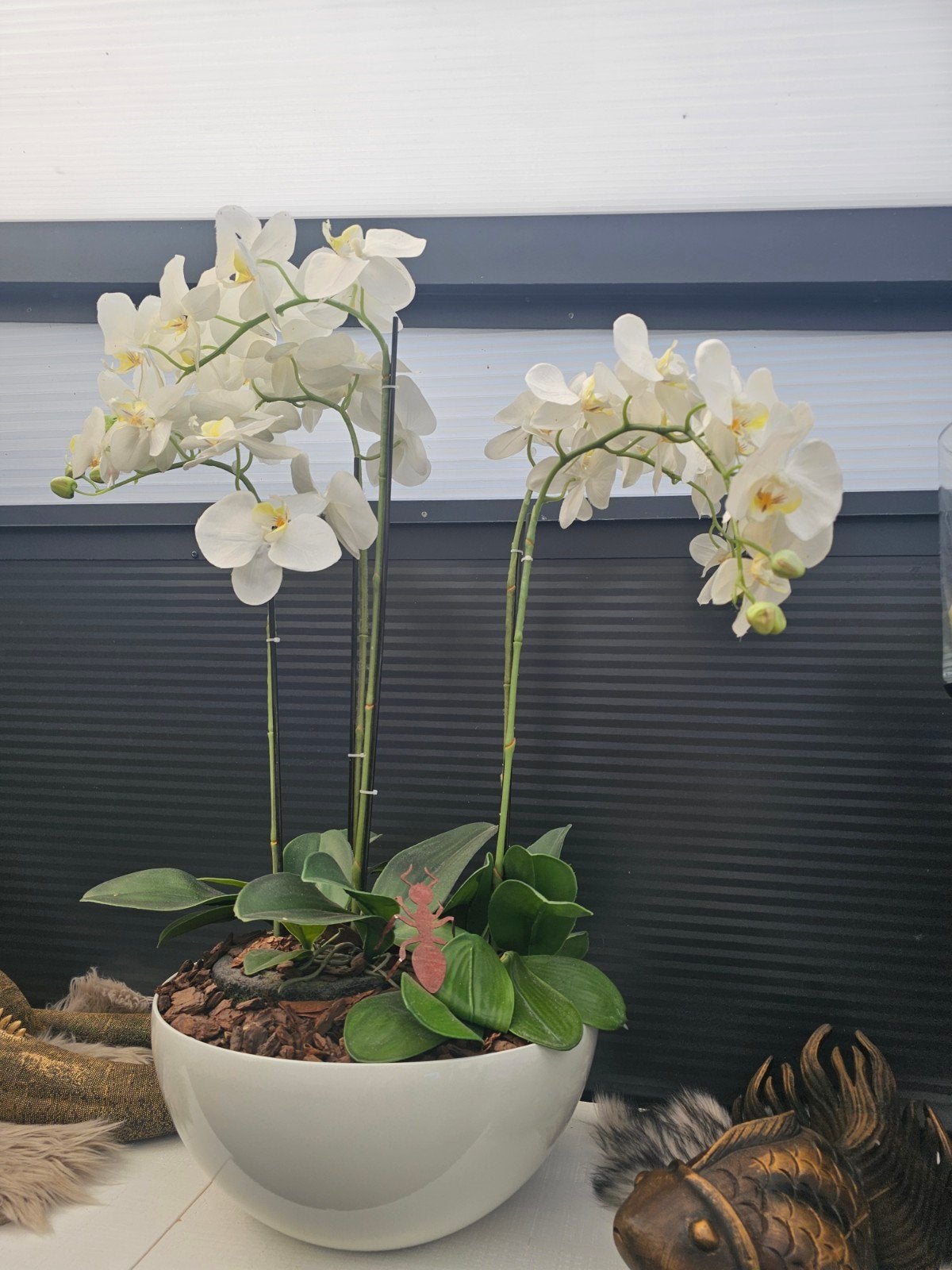 pot met mooie kunst orchideeën, Tuin en Terras, Planten | Tuinplanten, Ophalen, Overige soorten, Volle zon