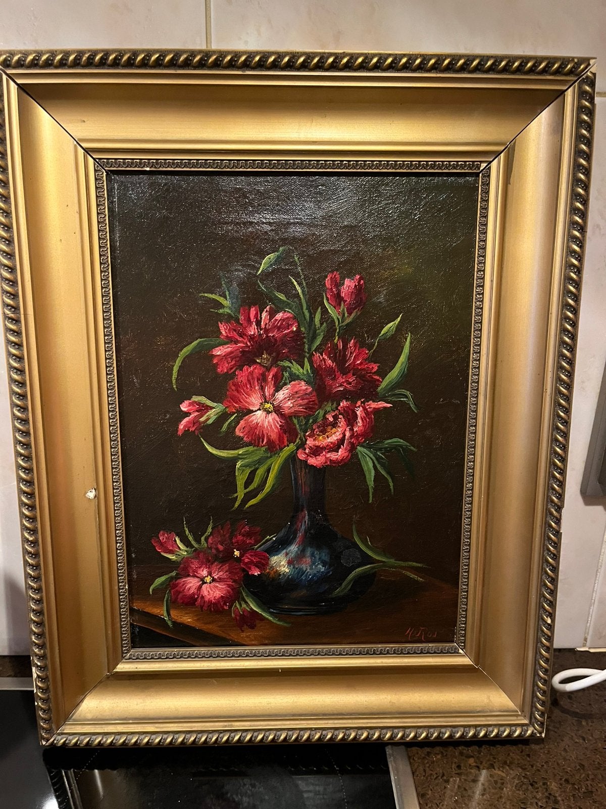 19 eeuws olieverf bloemen schilderij, Ophalen