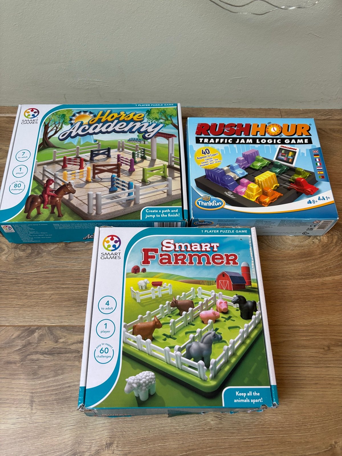 Diverse SmartGames: Horse Academy, Rush Hour, Smart Farmer, Een of twee spelers, Ophalen, Zo goed als nieuw