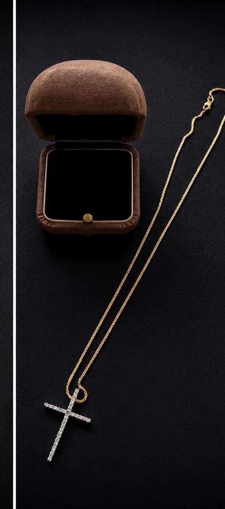 14 Karaat Gouden Ketting met Diamanten Kruis – 17 Diamanten, Ophalen of Verzenden, Zo goed als nieuw