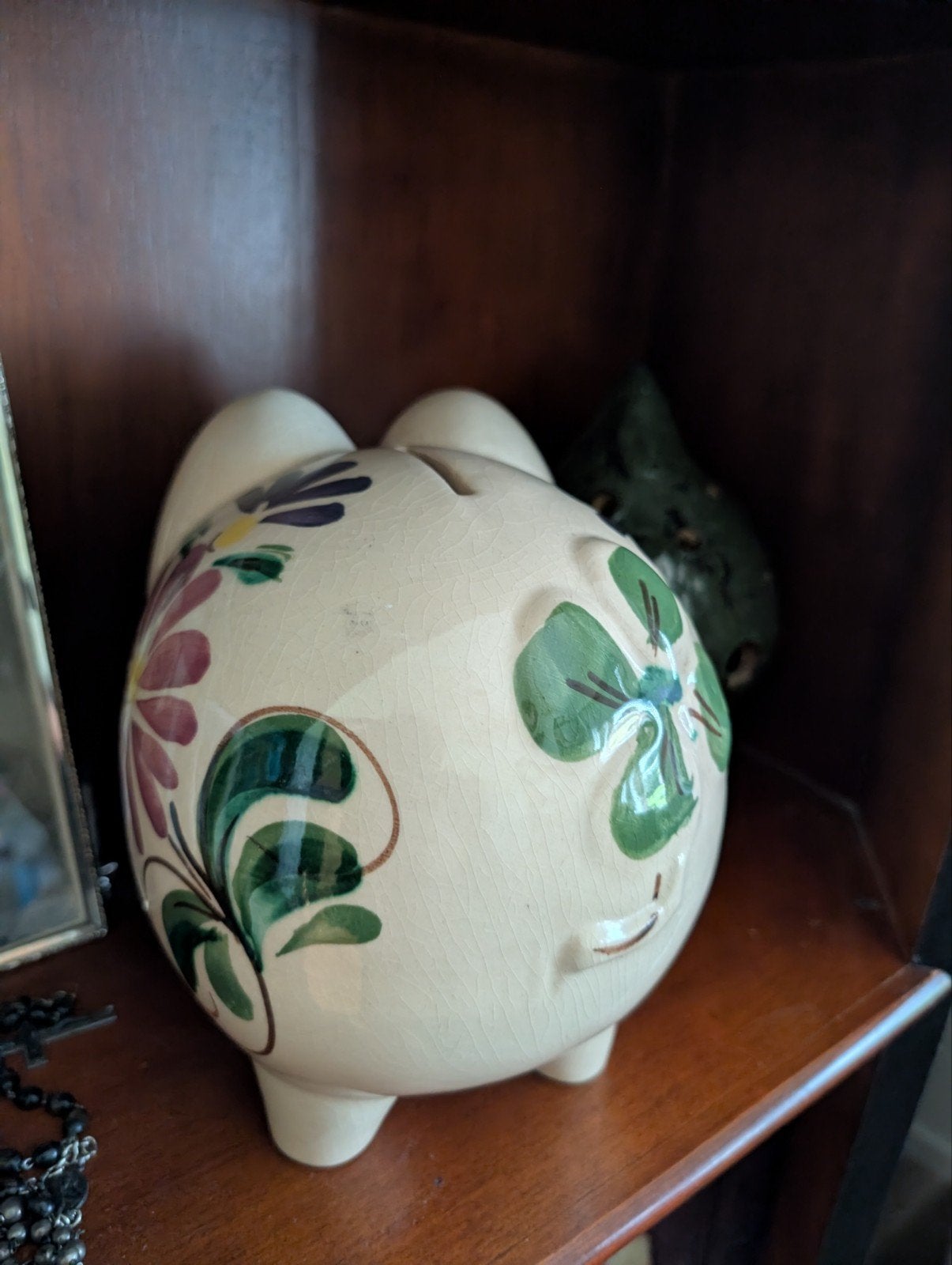 Foto 4 van Vintage decoratief Spaarvarken van Keramiek Bloemenpatroon