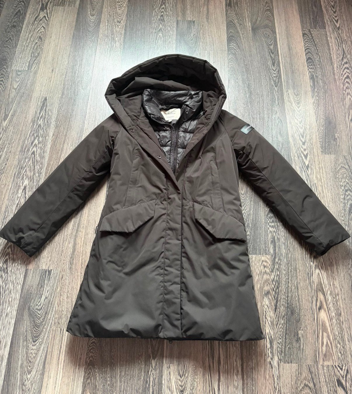 Zwart 3-delig winterjas van het merk Woolrich, Kleding | Dames, Jassen | Winter, Ophalen of Verzenden, Gedragen, Maat 34 (XS) of kleiner