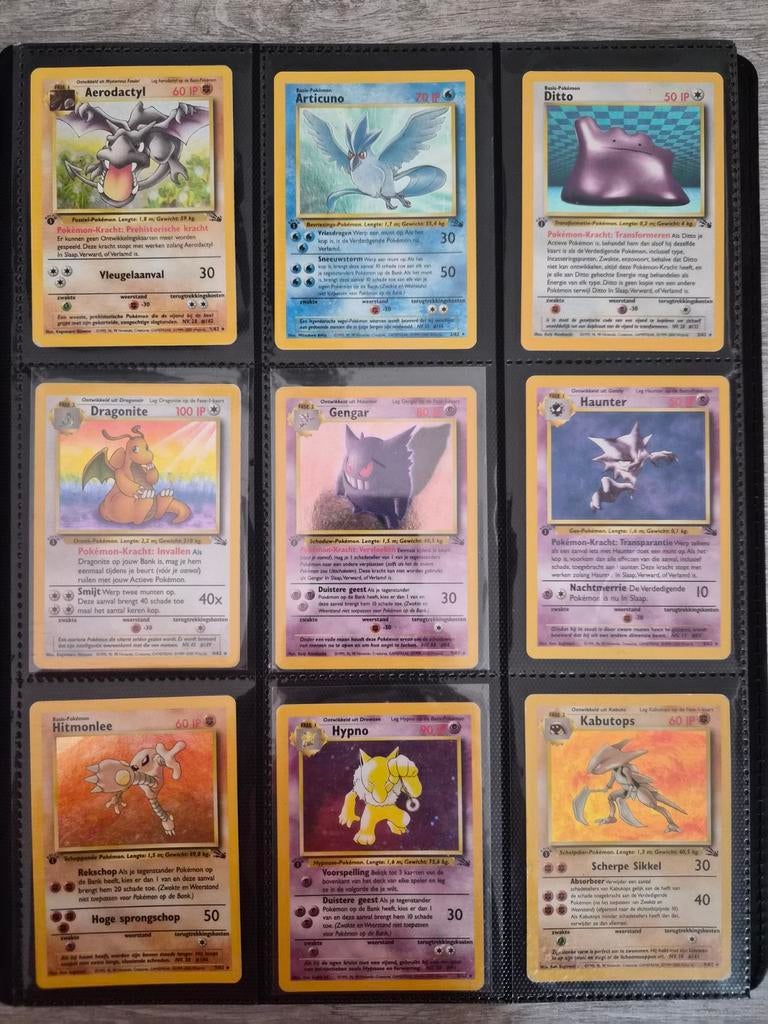 1st edition fossil set nederlands compleet 62/62, Ophalen of Verzenden, Gebruikt, Meerdere kaarten, Foil