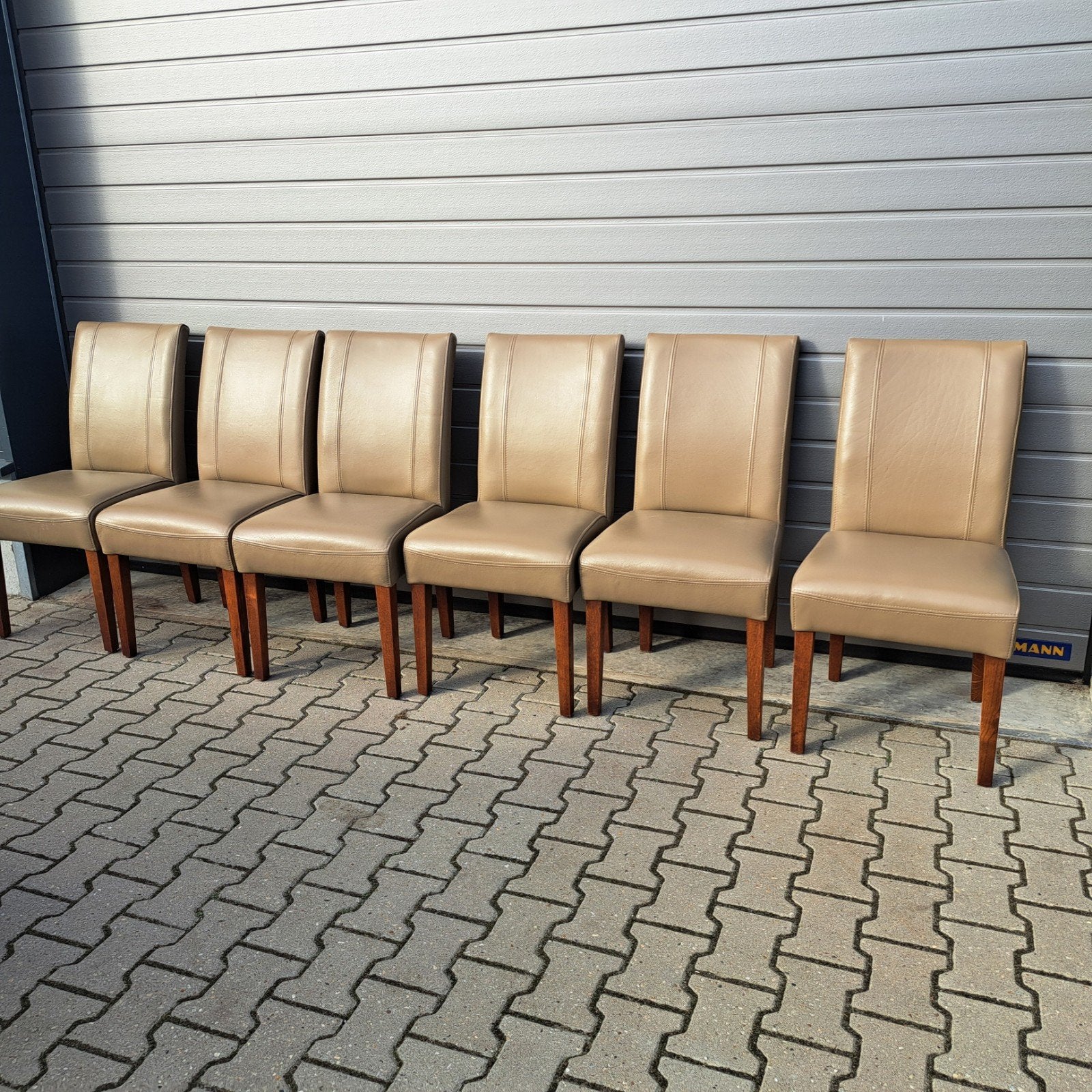 6x Foster lederen eetkamerstoelen ALLES VOOR €99, Ophalen, Bruin, Leer, Zo goed als nieuw