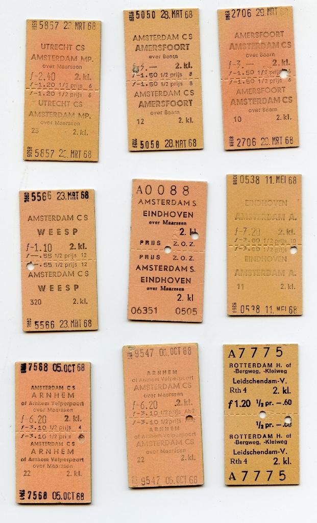 treinkaartjes einkele reis 1968, Ophalen of Verzenden, Gebruikt, Trein, Overige typen