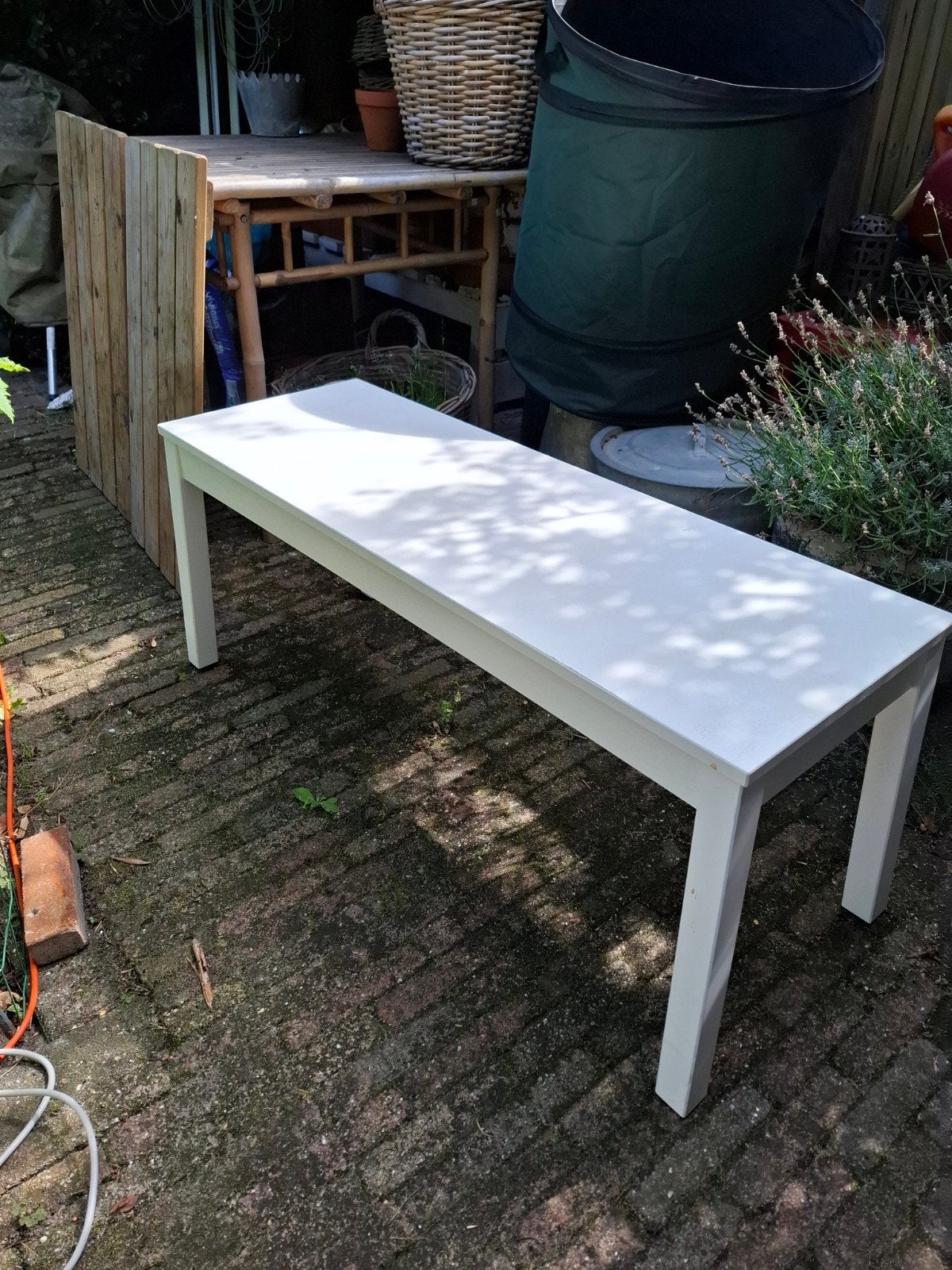 bankje, tafeltje, goede staat,wit, ikea, Ophalen of Verzenden, Zo goed als nieuw, Rechthoekig
