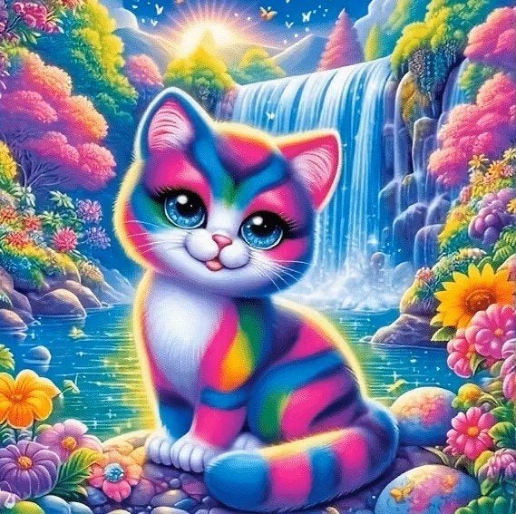 25x25cm Diamond painting gekleurde poes nr 490, Verzenden, Nieuw, Dieren, Diamond painting