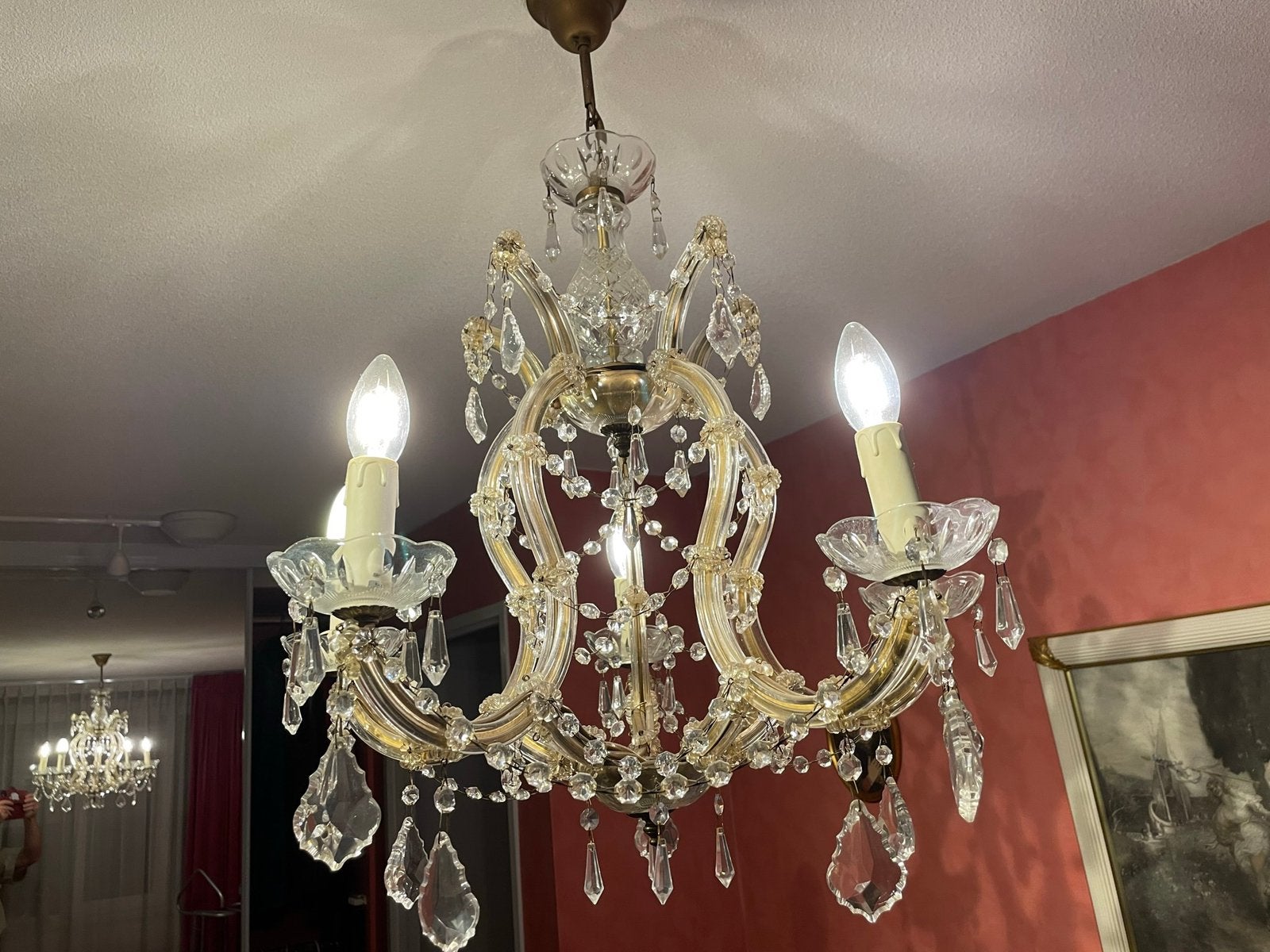 Prachtige Kroonluchter met 🔴 Ledverlichting, Huis en Inrichting, Lampen | Kroonluchters, Ophalen, Gebruikt, Glas, E14 (klein)