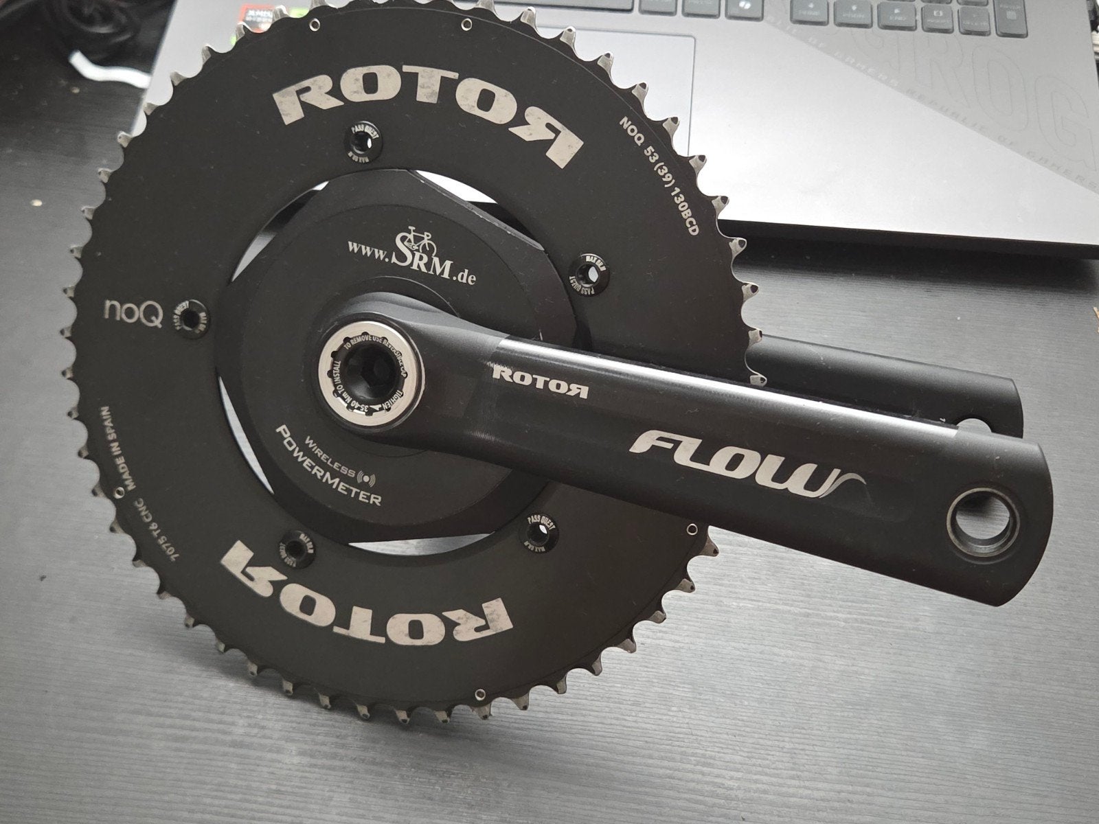 Rotor flow crankstel met SRM vermogensmeter, Fietsen en Brommers, Fietsonderdelen, Crankstel of Pedalen, Gebruikt, Ophalen of Verzenden