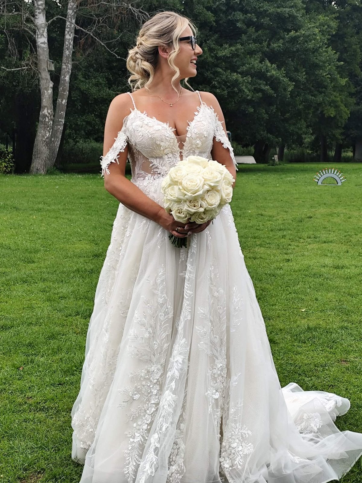 Trouwjurk Anna Sposa Nirra maat M, Ophalen, Zo goed als nieuw, Beige, Trouwjurk