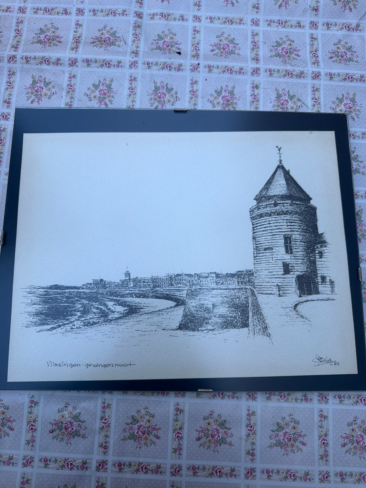 Vlissingen - Gevangenpoort - Tekening 1982, Antiek en Kunst, 1950 - 1999, Ophalen of Verzenden, Gesigneerd, Overige technieken