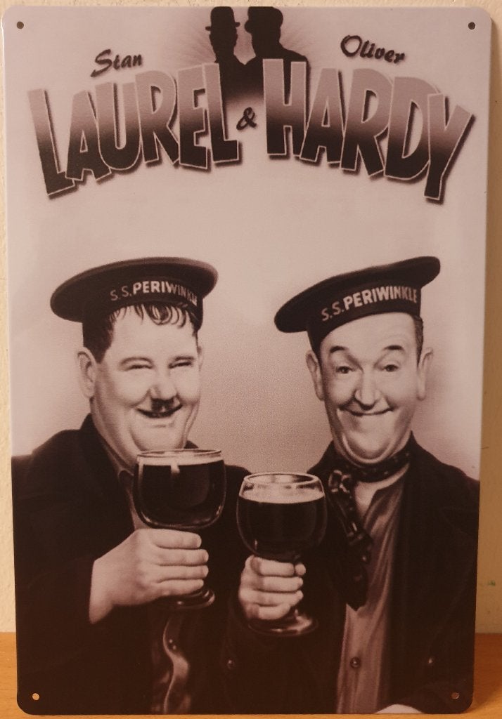Laurel and Hardy staand reclamebord van metaal wandbord deco, Info@deconoord.nl, Deco Noord, Nieuw, Ophalen of Verzenden