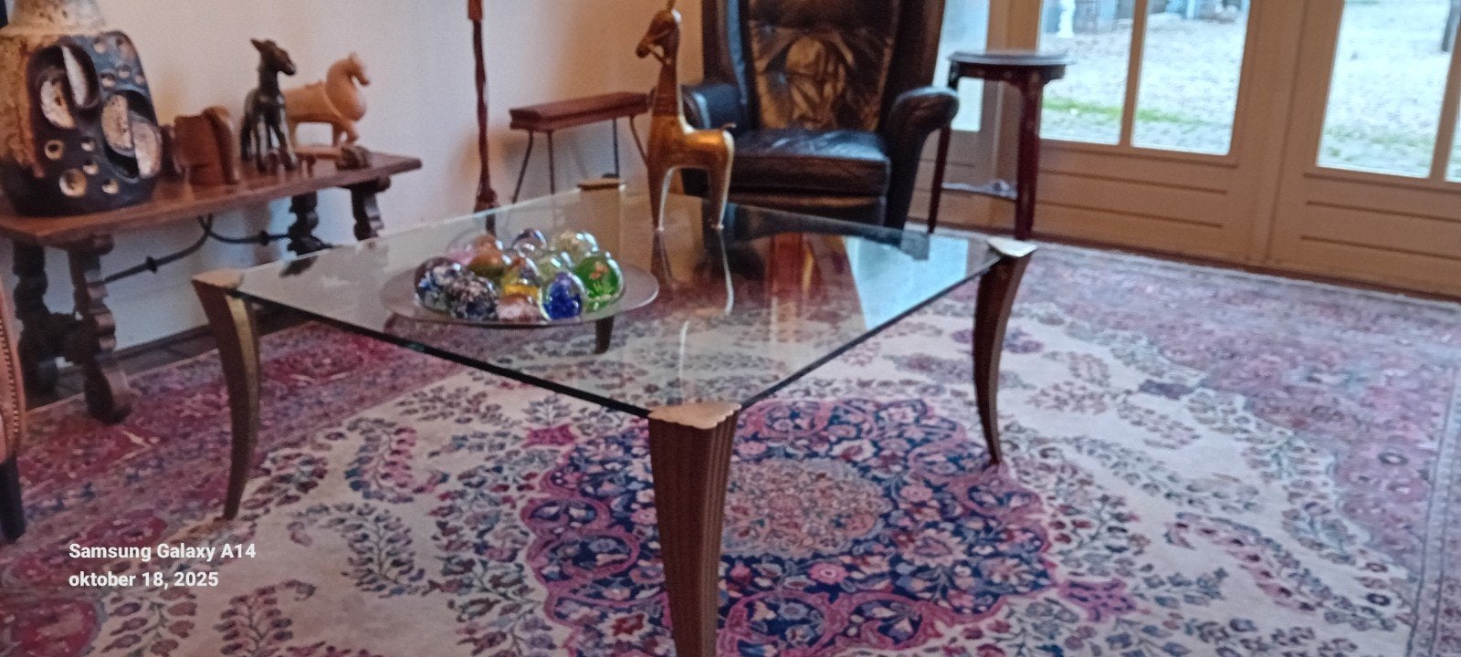Vintage Peter Ghyczy T44 salontafel met bronzen poten, Huis en Inrichting, Brutalist, 100 tot 150 cm, Rechthoekig, 50 tot 100 cm
