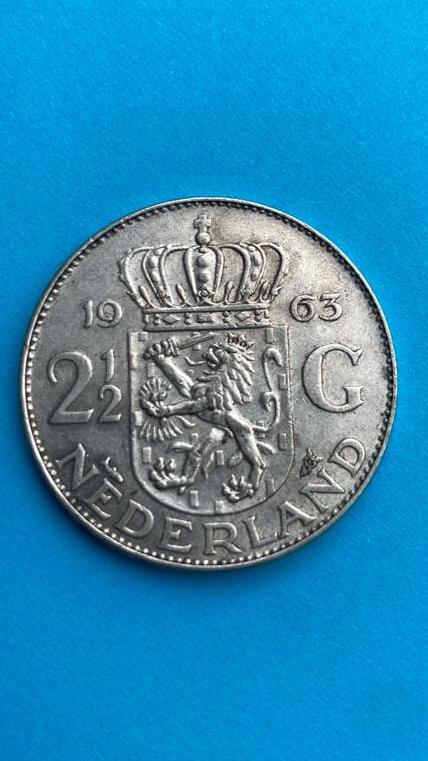 2½ Gulden Juliana 1963 Zilveren Munt, Koningin Juliana, Zilver, Ophalen of Verzenden, Losse munt