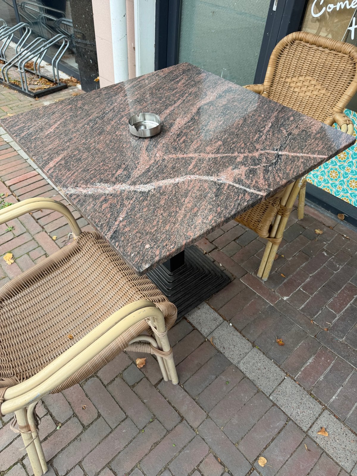 Terrastafel met granieten blad en stoelen, Ophalen, Gebruikt, Vierkant, Overige materialen
