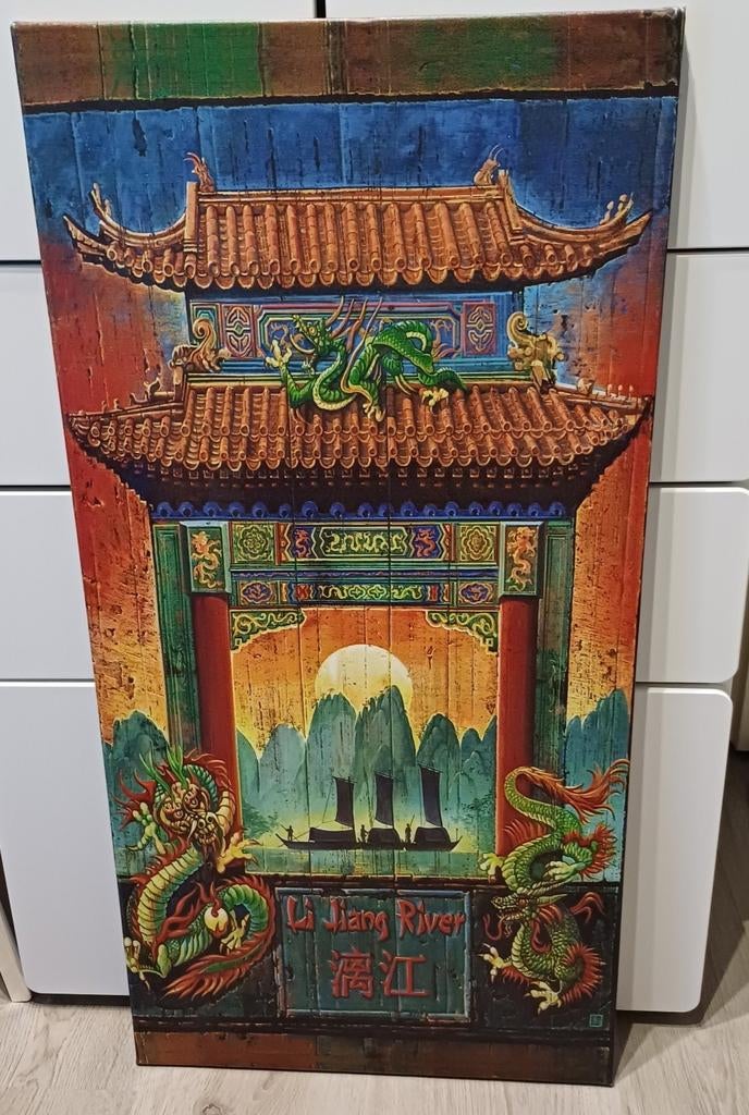 Canvas schilderij Chinese draken en tempel Li Jiang River, Ophalen