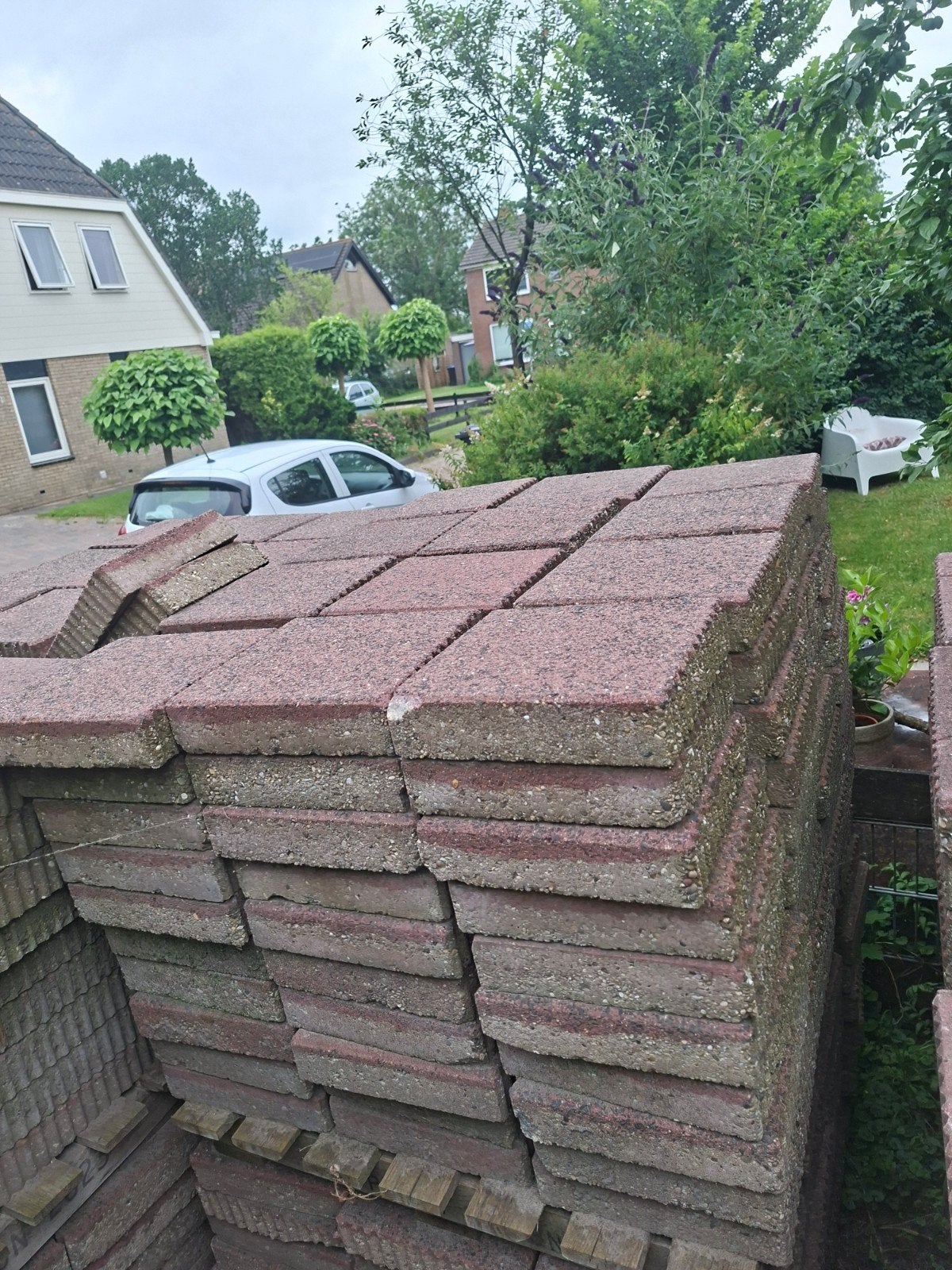 Gebruikte terrastegels, rood/grijs, ca. 40m2., Tuin en Terras, Tegels en Klinkers, Ophalen of Verzenden, Gebruikt, Beton, Terrastegels