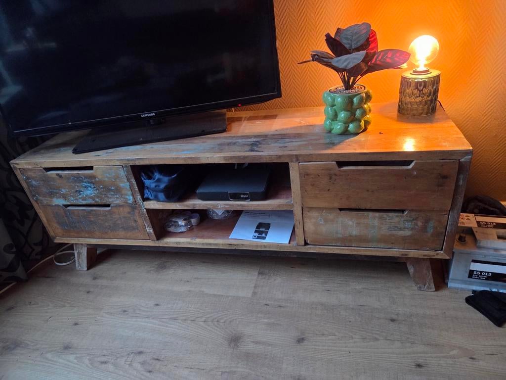 Robuust tv-meubel van gerecycled botenhout, 100 tot 150 cm, Ophalen of Verzenden, Zo goed als nieuw, Minder dan 100 cm