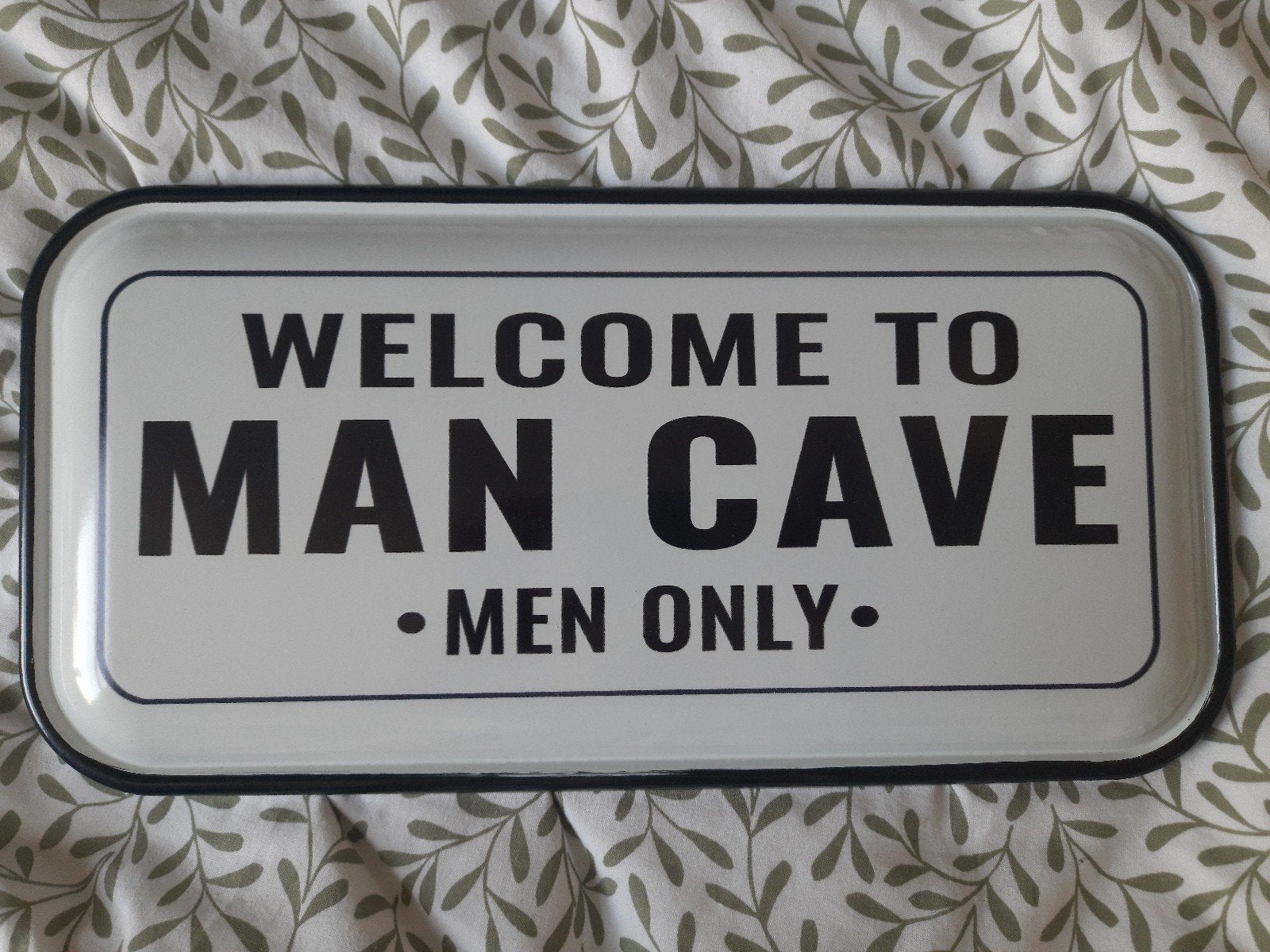 Emaille bord 'Welcome to Man Cave - Men Only', Ophalen, Vintage, Zo goed als nieuw, Metaal