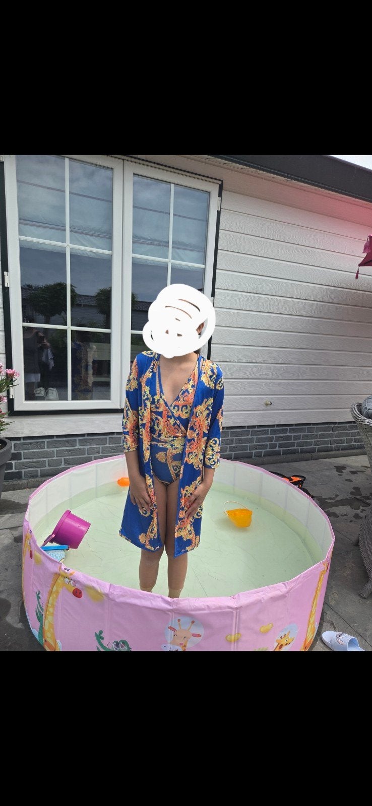 Badpak met lange super gave vest van het zelfde als badpak, Ophalen, Meisje, Badpak, Maat 128