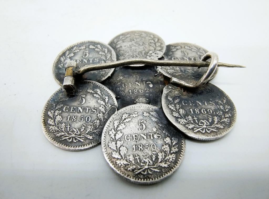 Zilveren stuivertjes broche, Willem 3, Sieraden, Tassen en Uiterlijk, Gebruikt, Info@zilverwebsite.nl, Verzenden, Minder dan 4 cm